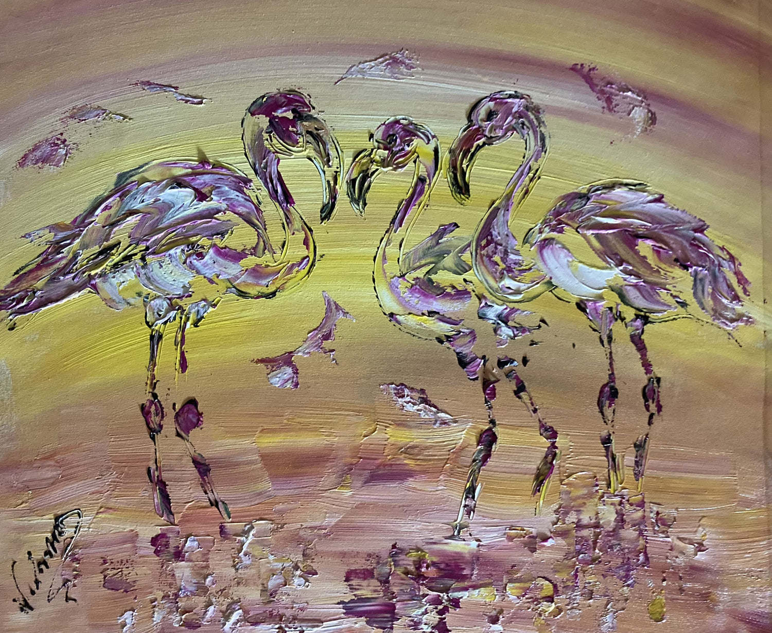 Flamants roses tableau peinture toile Virginie Linard ©.jpg