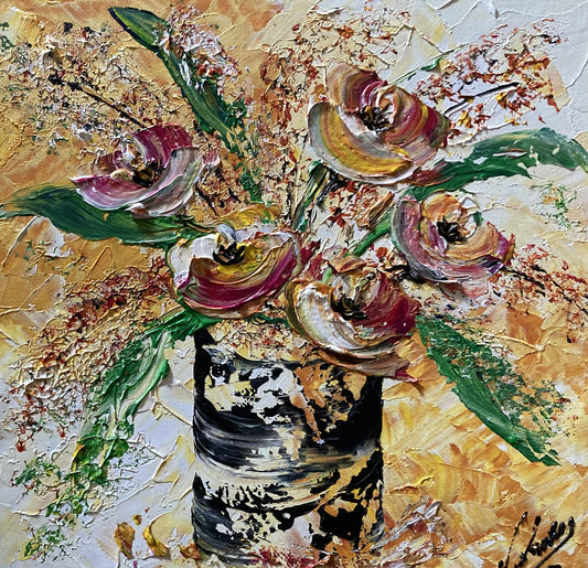 Fleurs vase bouquet Peinture sur toile 40x40cm Virginie Linard ©
