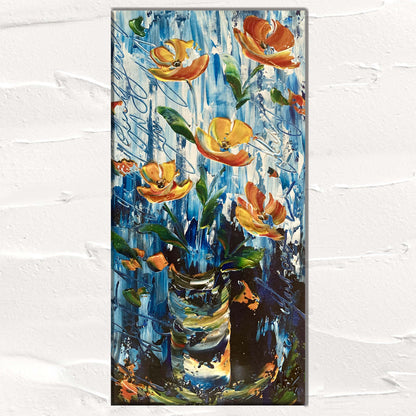 Fleurs jaune bouquet toile moderne peinture de 30x60 cm Virginie Linard ©