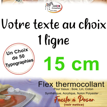 Flex thermocollant personnalisé nom phrase plusieurs couleurs 15 cm