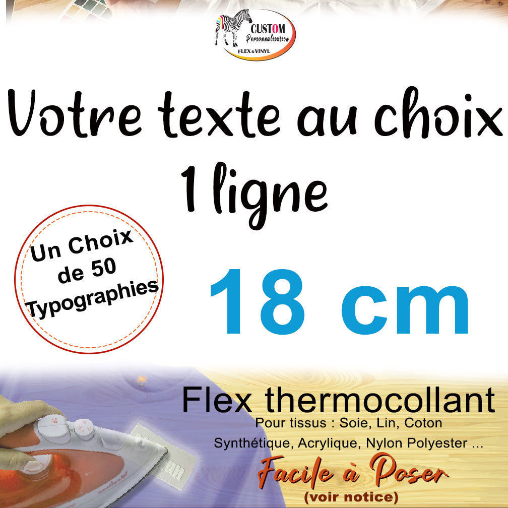 Flex thermocollant personnalisé nom phrase plusieurs couleurs 18 cm