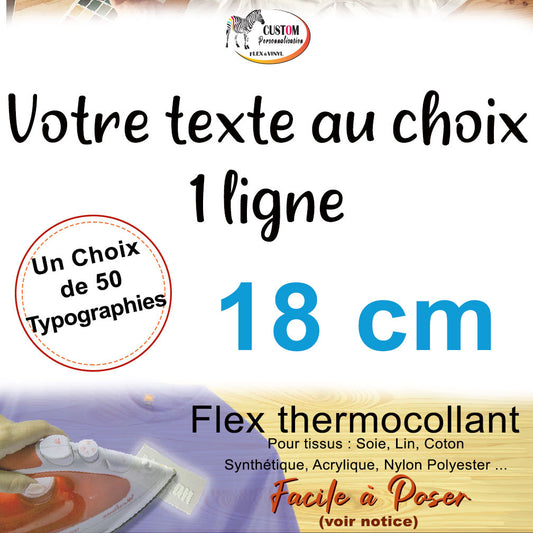 Flex thermocollant personnalisé nom phrase plusieurs couleurs 18 cm