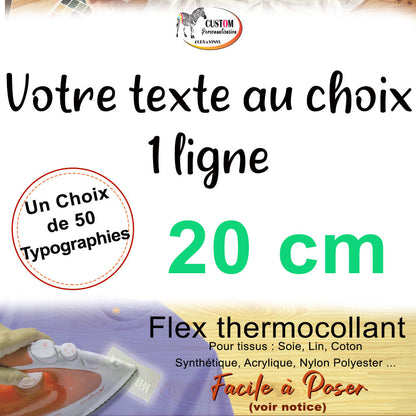 Flex thermocollant personnalisé nom phrase plusieurs couleurs 20 cm