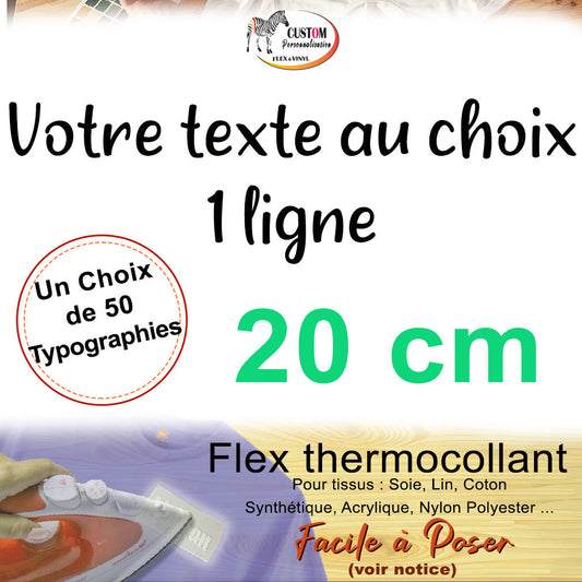 Flex thermocollant personnalisé nom phrase plusieurs couleurs 20 cm