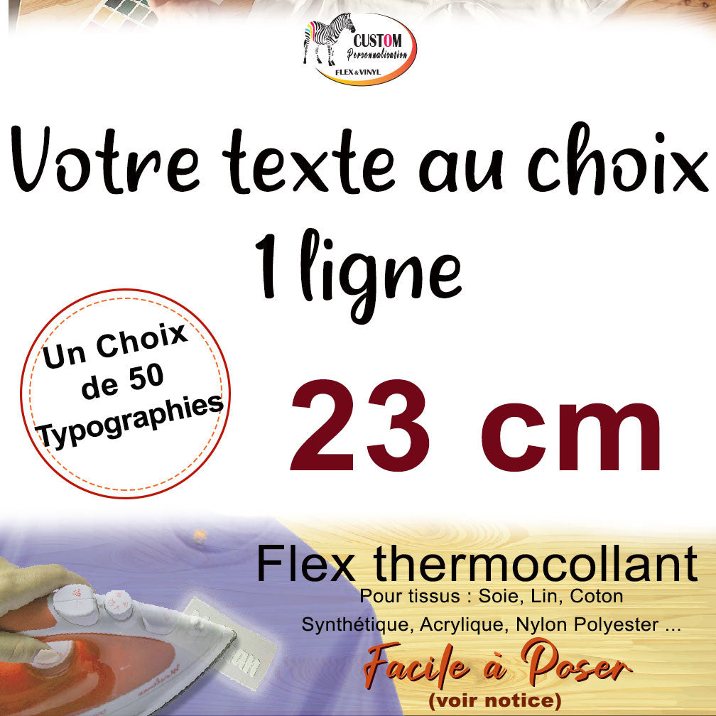 Flex thermocollant personnalisé nom phrase plusieurs couleurs 23 cm