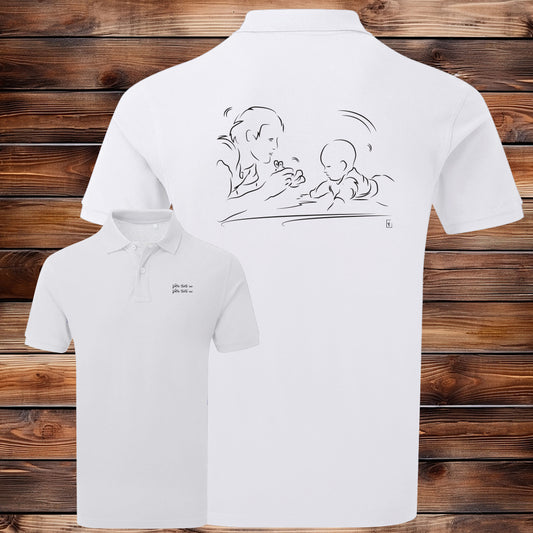 Graphisme futur grand-père futur papa naissance bébé. Graphisme sur polo, création Virginie Linard ©.