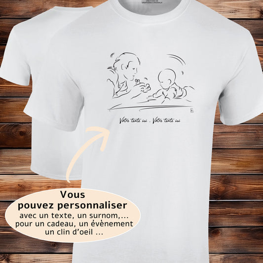 Graphisme futur grand-père futur papa naissance bébé sur T-shirt. Création Virginie Linard ©.