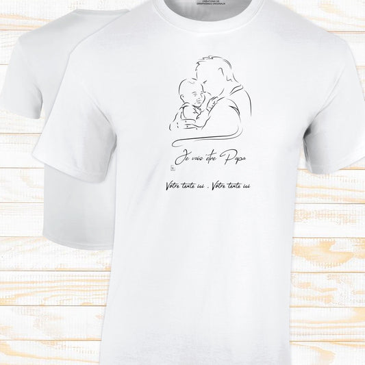 Graphisme futur papa naissance je vais être papa sur t-shirt à personnaliser avec un texte. Création Virginie Linard ©.