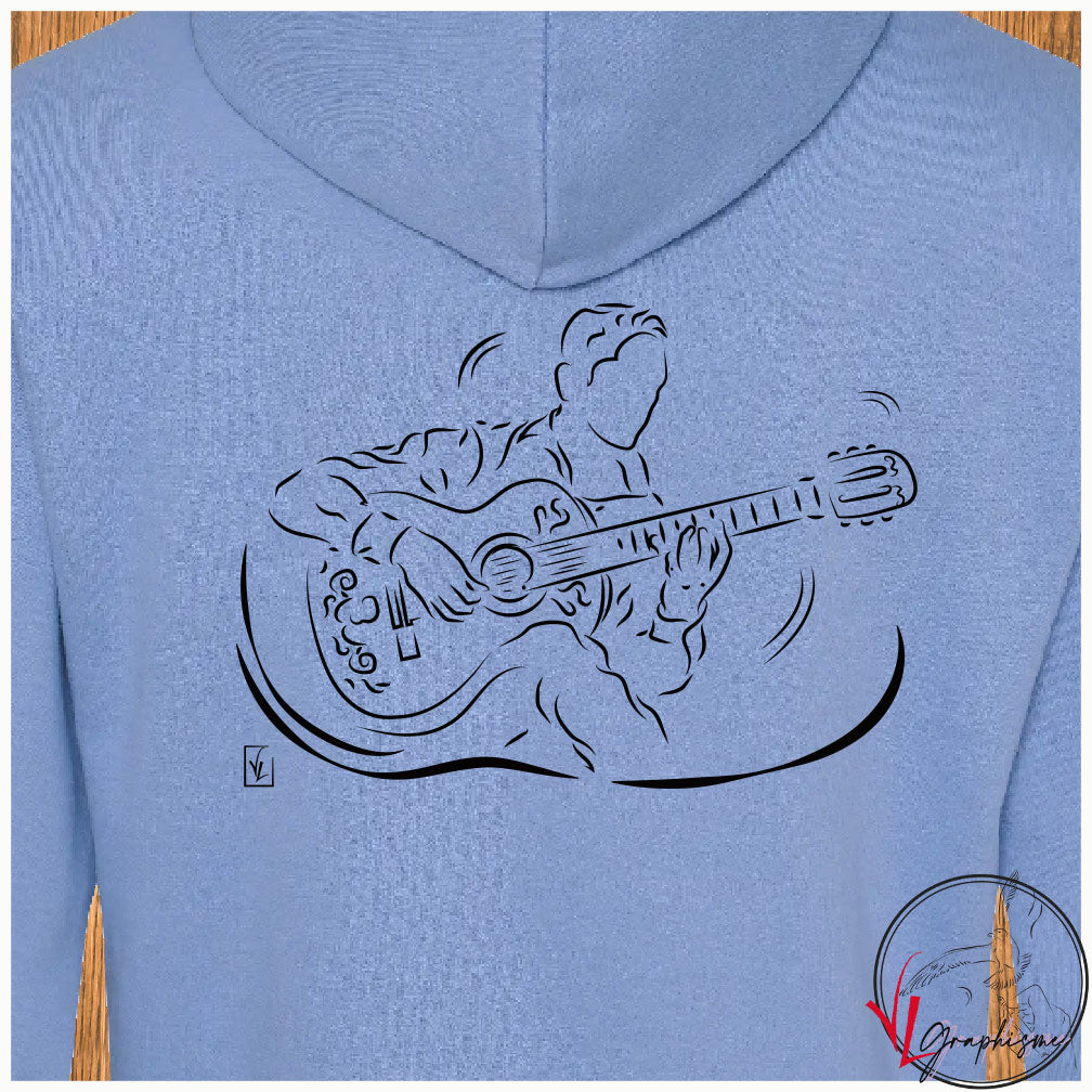 Guitare Musique Guitariste Musicien Sweat personnalisé bleu création VLGraphisme virginie Linard ©