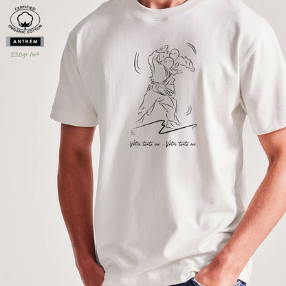Graphisme arts martiaux judo jujitsu sur t-shirt blanc 100% coton Bio épais 220gr/m² unisexe à personnaliser avec un texte. Création Virginie Linard ©.