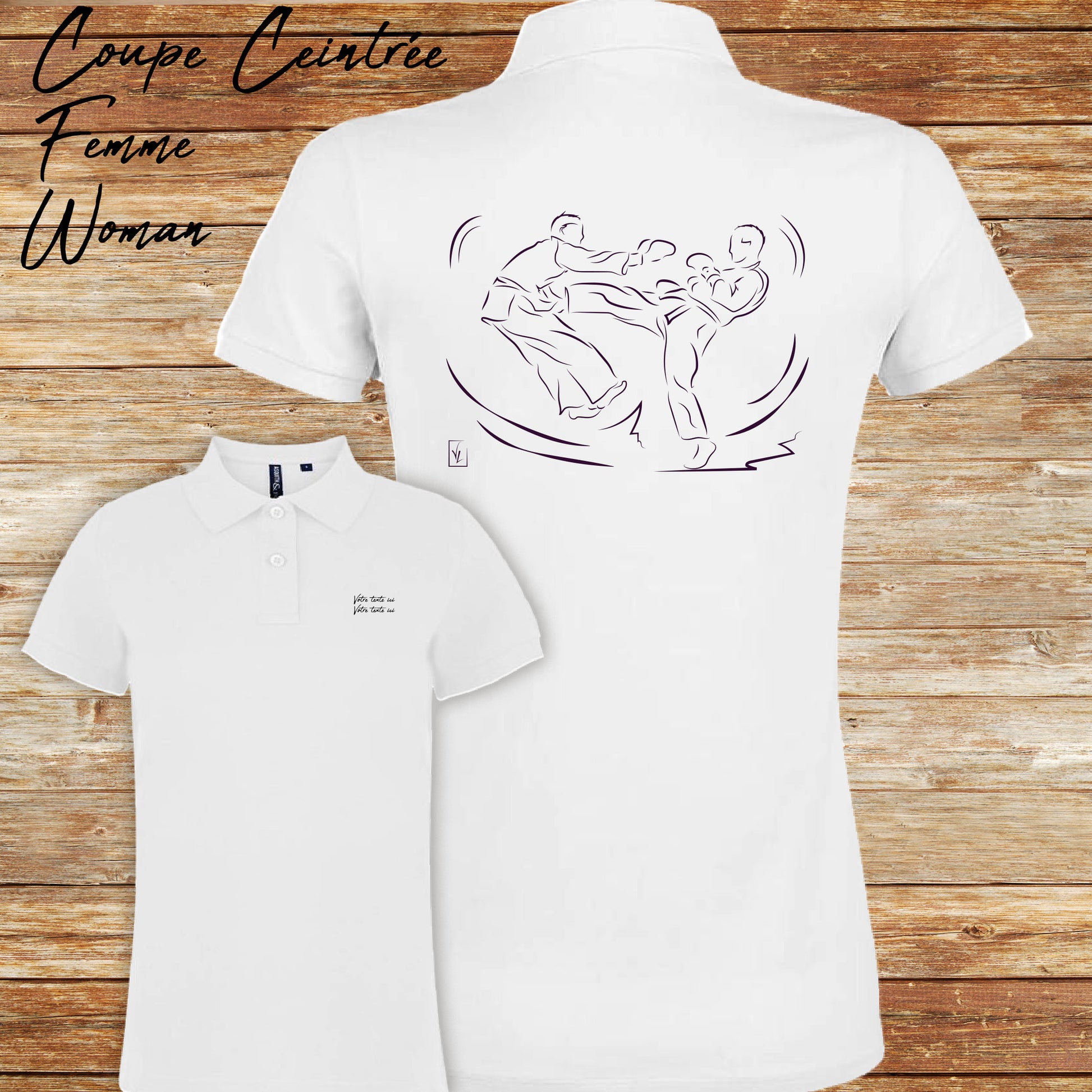 Graphisme Sport de combat jujitsu kick boxing Boxe sur polo à personnaliser avec un texte Création Virginie Linard ©.