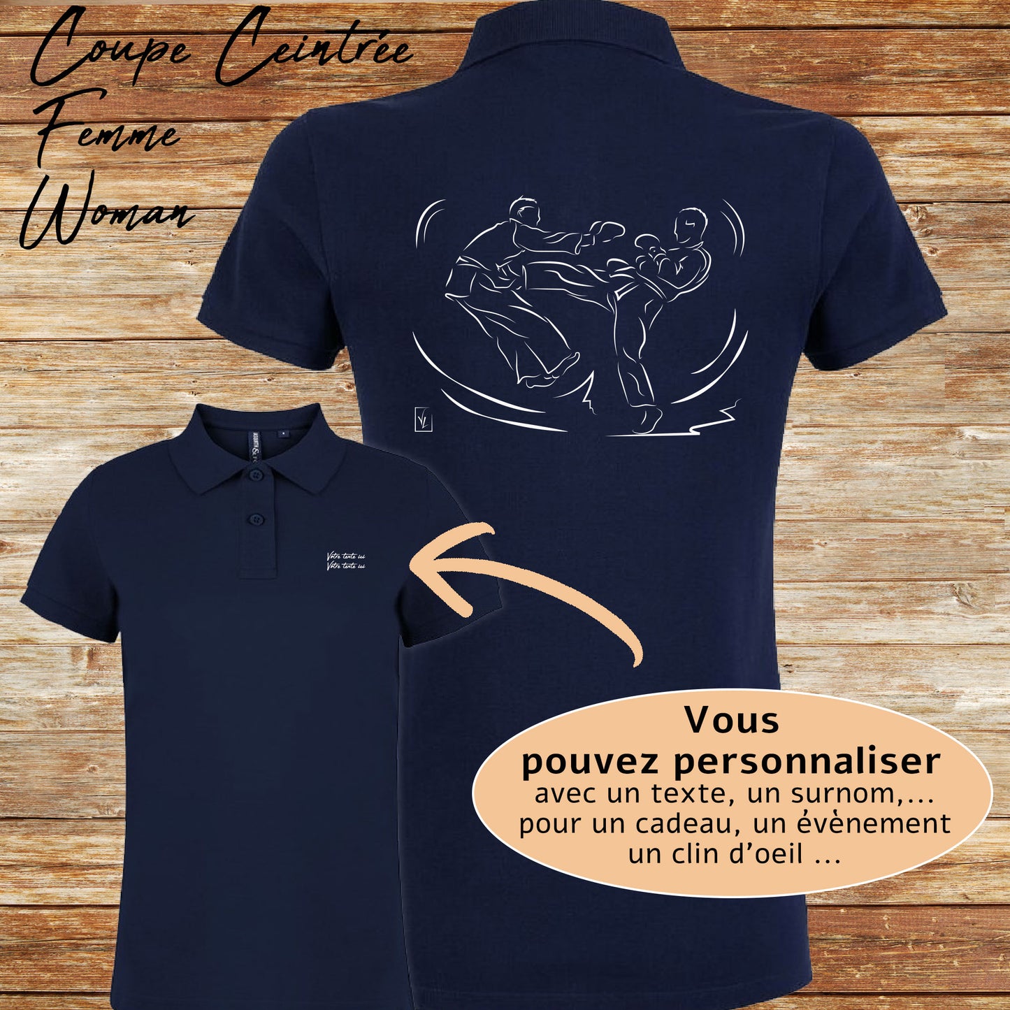 Graphisme Sport de combat jujitsu kick boxing Boxe sur polo à personnaliser avec un texte Création Virginie Linard ©.