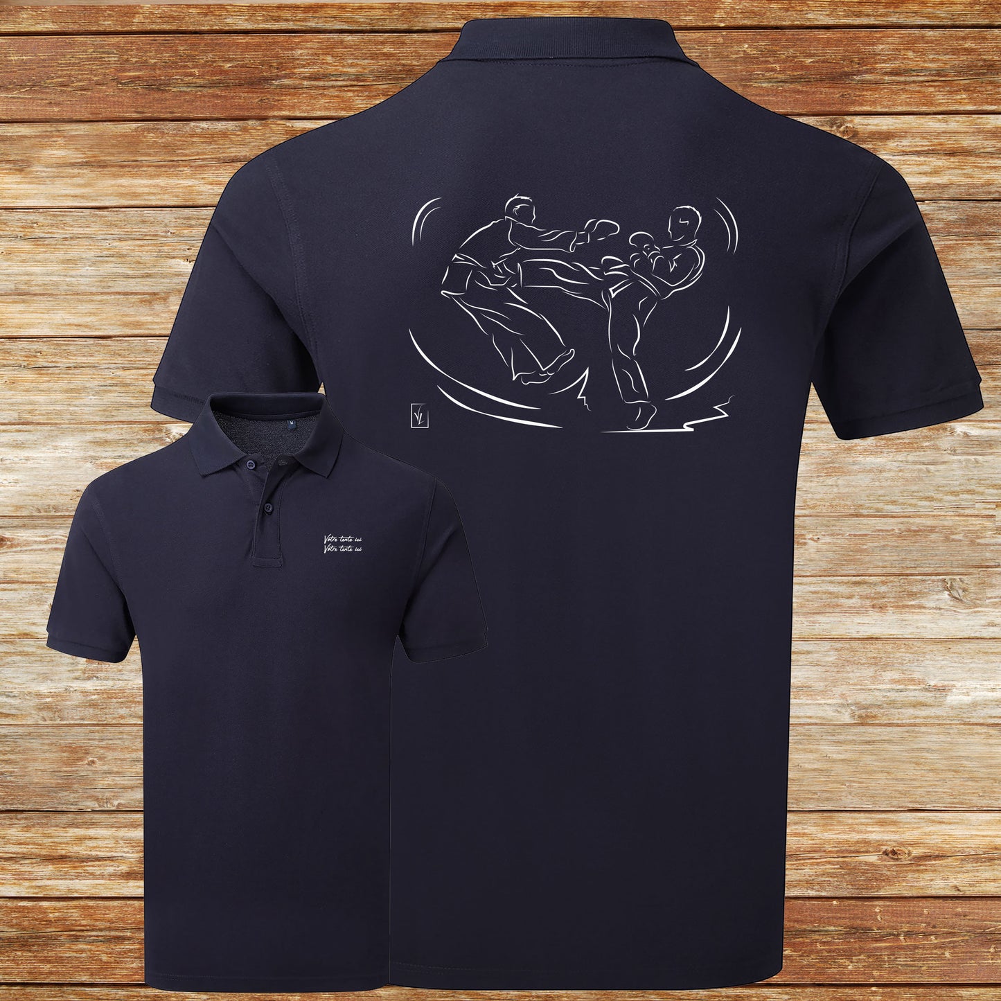 Graphisme Sport de combat jujitsu kick boxing Boxe sur polo à personnaliser avec un texte Création Virginie Linard ©.