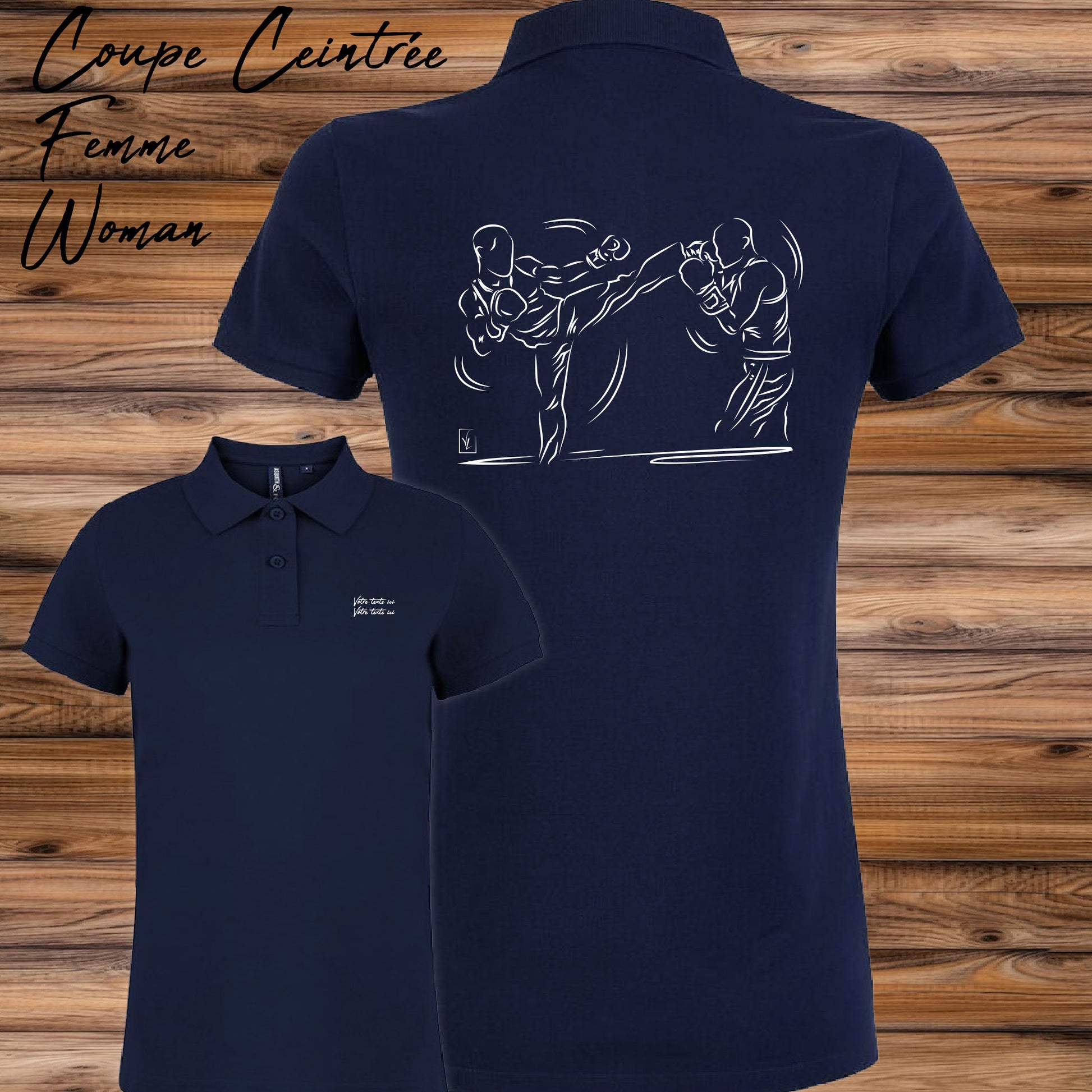 Graphisme Sport de combat jujitsu kick boxing Boxe sur polo à personnaliser avec un texte Création Virginie Linard  ©.