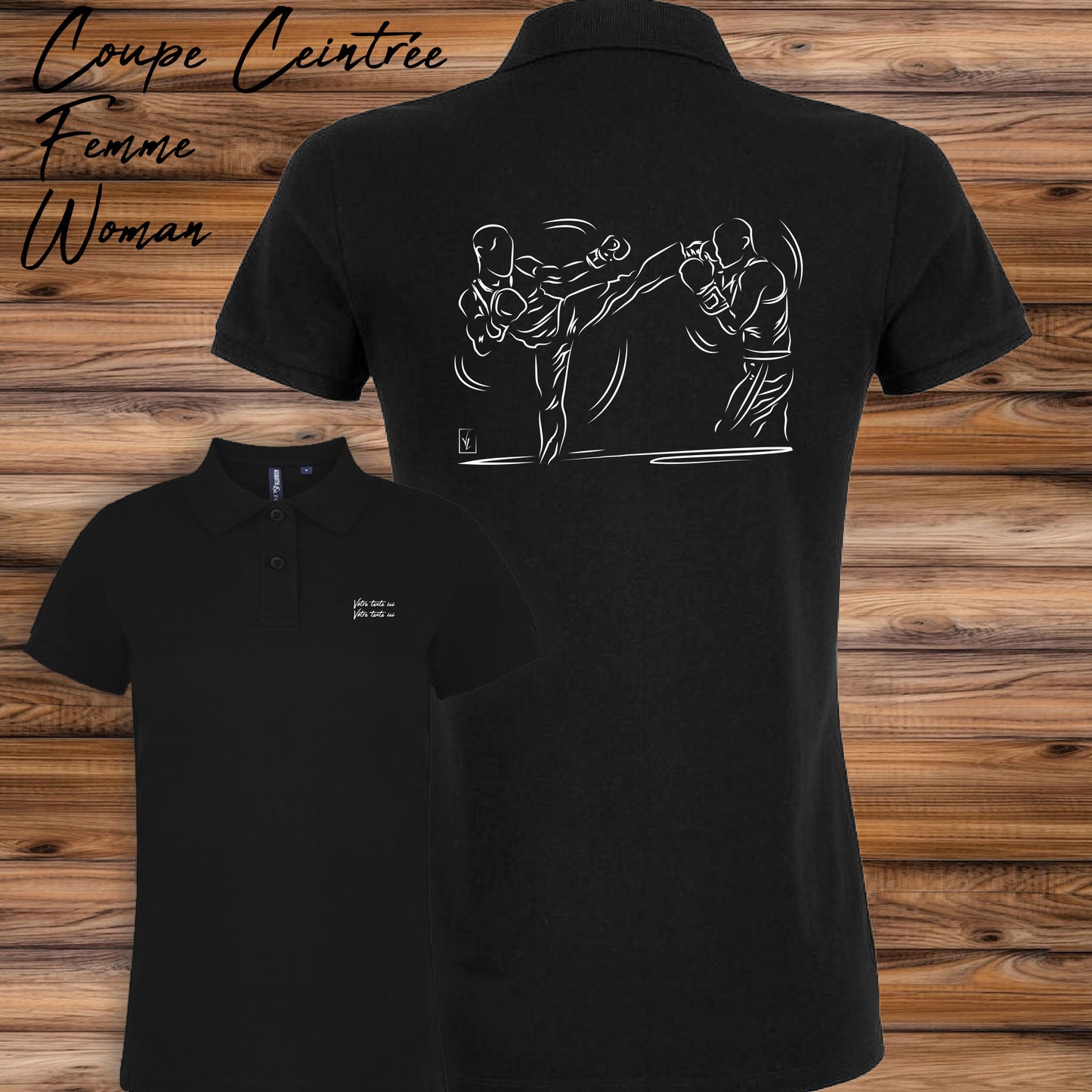 Graphisme Sport de combat jujitsu kick boxing Boxe sur polo à personnaliser avec un texte Création Virginie Linard  ©.