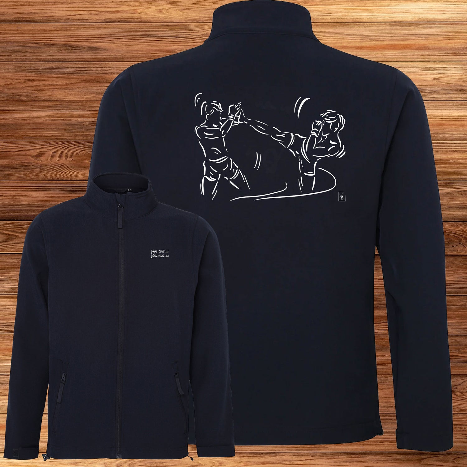 Graphisme mma sport combat arts martiaux mixtes à personnaliser avec du texte sur vêtement veste sofshell Création Virginie Linard ©.