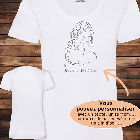 Graphisme Maman câlin bébé naissance amour sur t-shirt à personnaliser avec du texte. Création Virginie Linard ©.