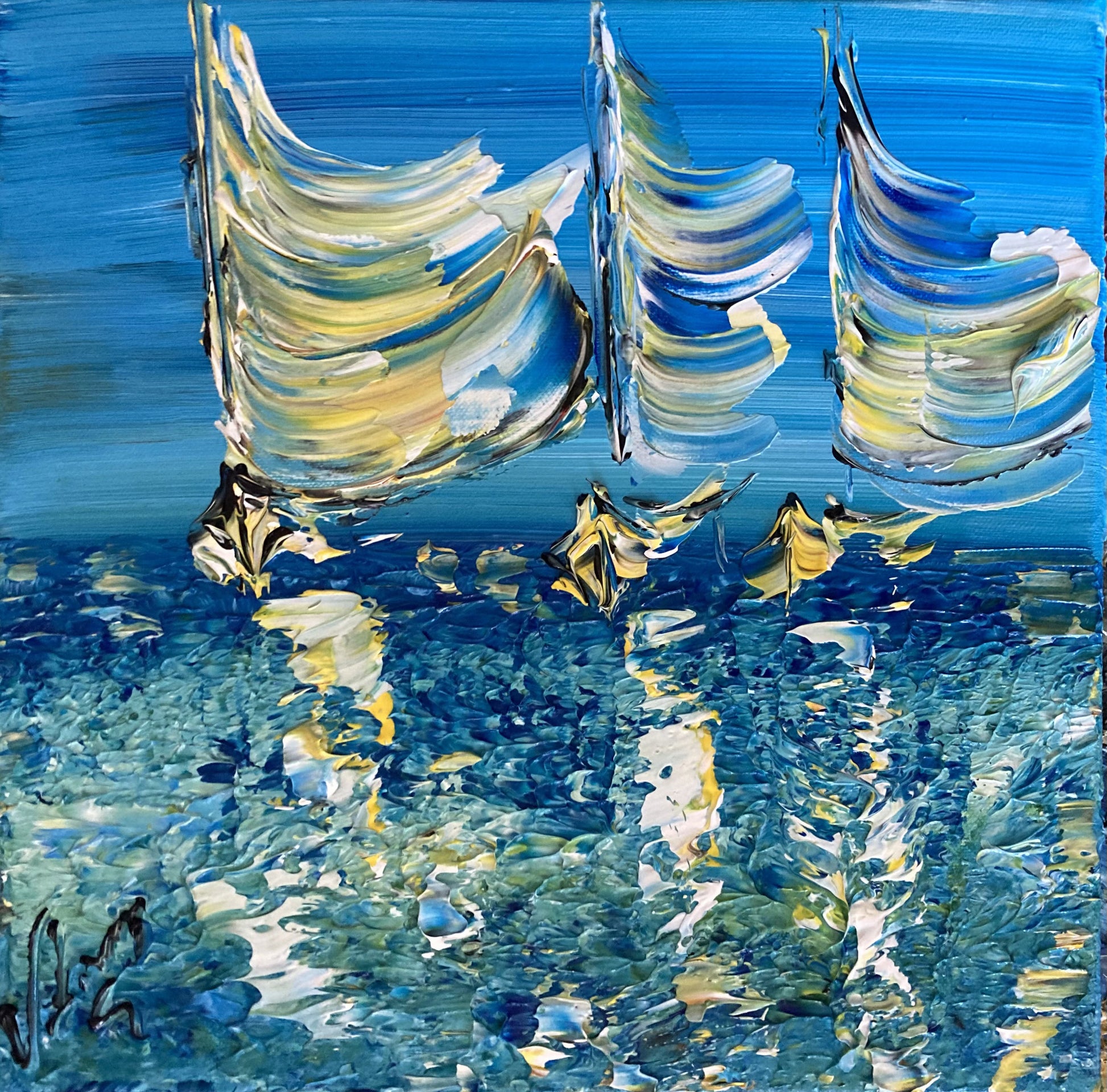 Tableau Marine Voiliers peinture sur toile 30x30 virginie Linard ©