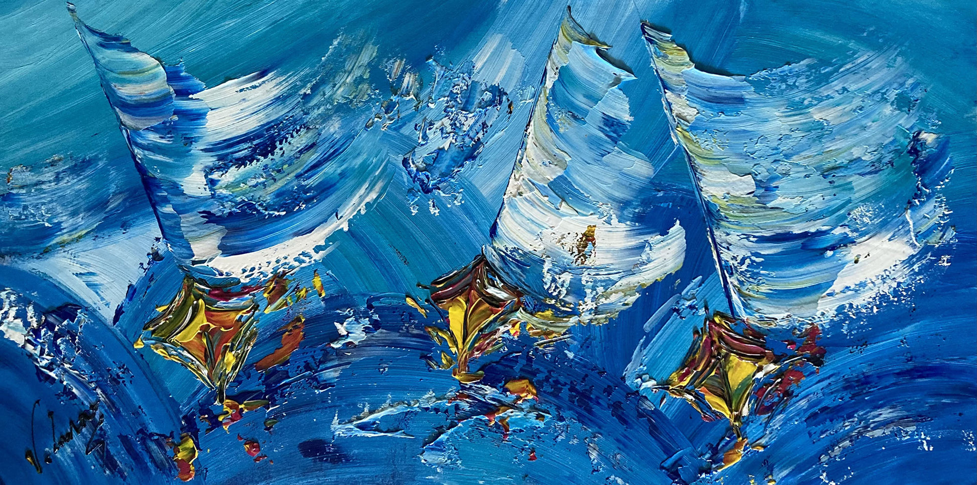 Tableau voiliers mer déchainée peinture sur toile Virginie Linard ©