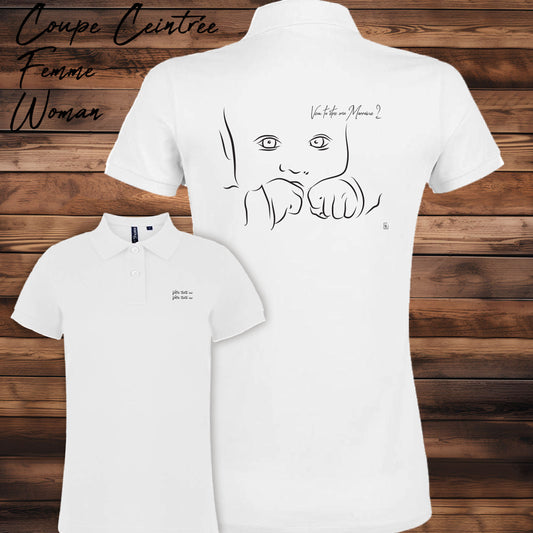 Graphisme naissance marraine baptême sur Polo à personnaliser avec un texte, Création Virginie Linard ©.