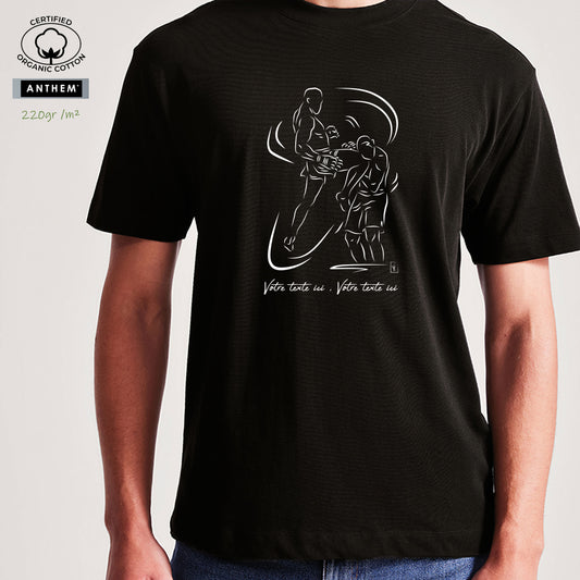 Graphisme arts martiaux mma , boxe , combat sport sur t-shirt noir 100% coton Bio épais 220gr/m² unisexe à personnaliser avec un texte. Création Virginie Linard ©.