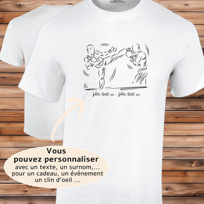 MMA Arts martiaux mixtes sport sur t-shirt homme blanc à personnaliser avec un texte, Création Virginie Linard ©