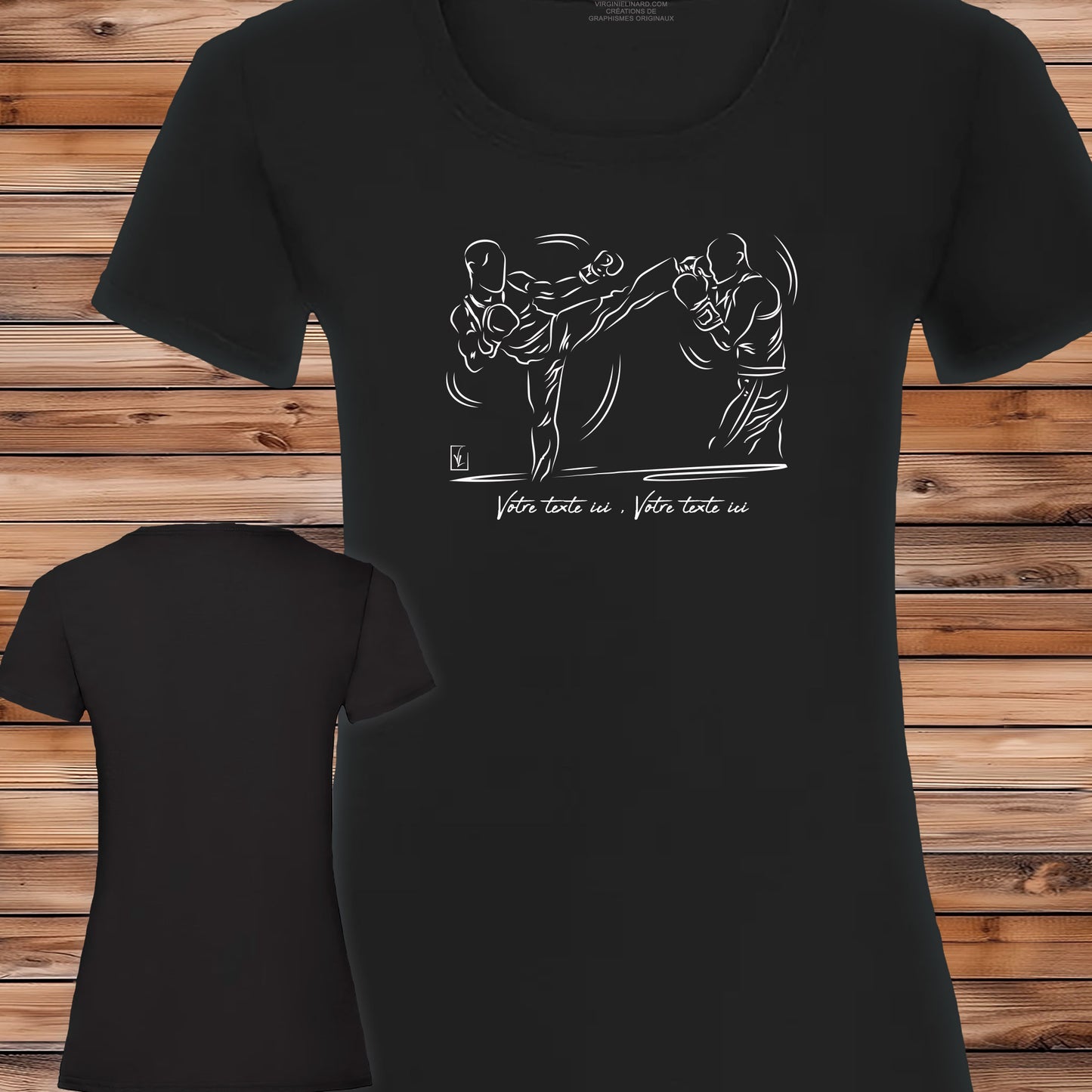 MMA Arts martiaux mixtes sport sur t-shirt femme noir à personnaliser avec un texte, Création Virginie Linard ©
