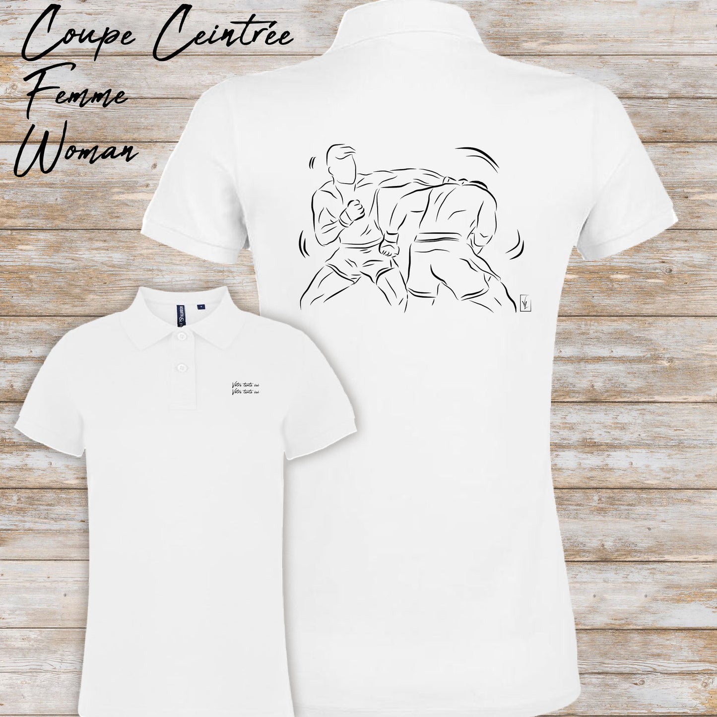 Graphisme MMA Sports Arts Martiaux Mixtes sur polo à personnaliser avec un texte Création Virginie Linard ©.