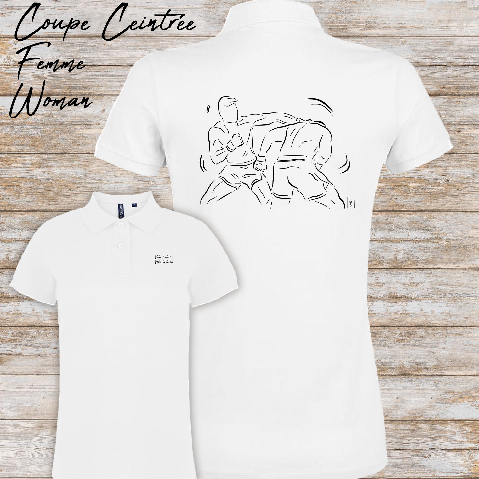 Graphisme MMA Sports Arts Martiaux Mixtes sur polo à personnaliser avec un texte Création Virginie Linard ©.