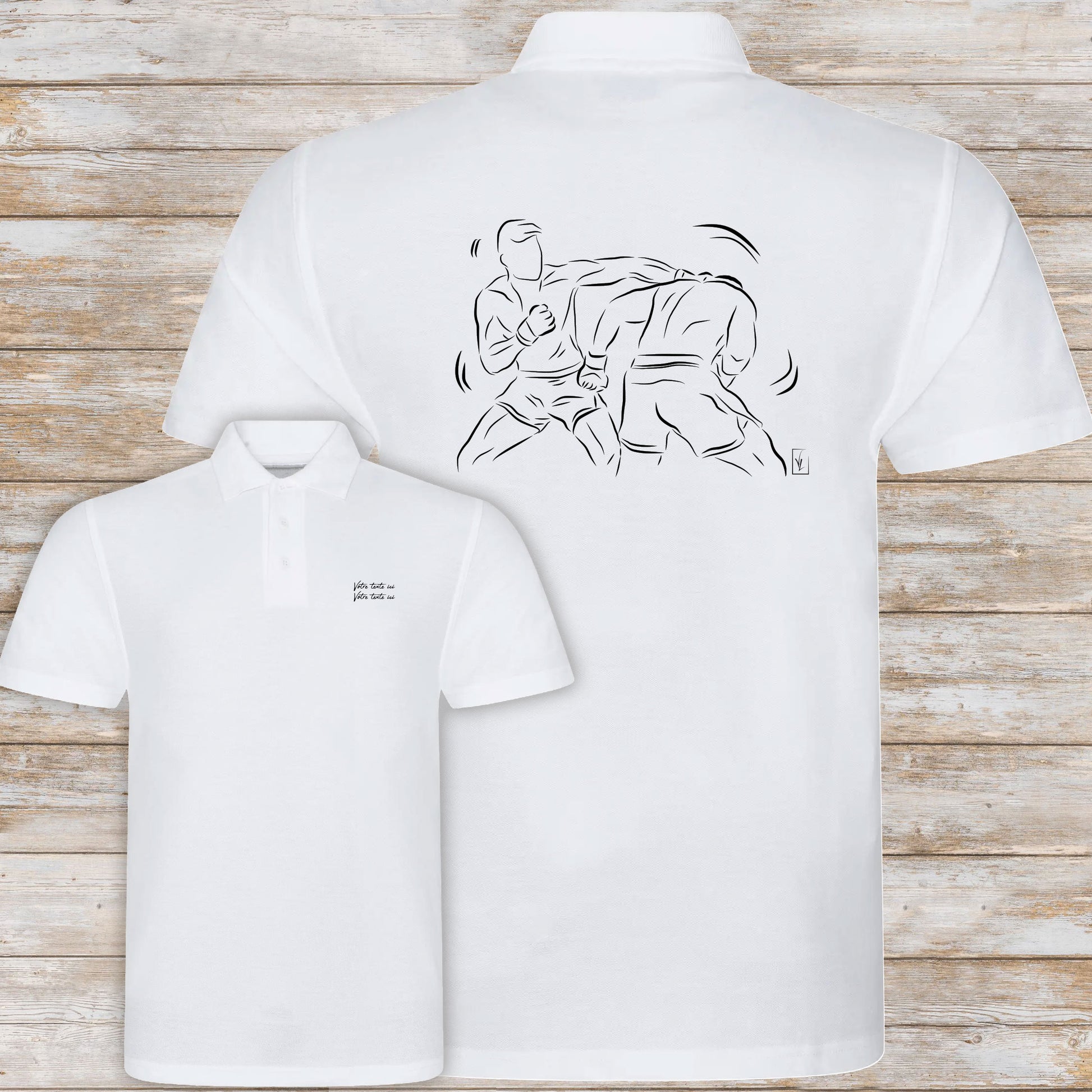 Graphisme MMA Sports Arts Martiaux Mixtes sur polo à personnaliser avec un texte Création Virginie Linard ©.