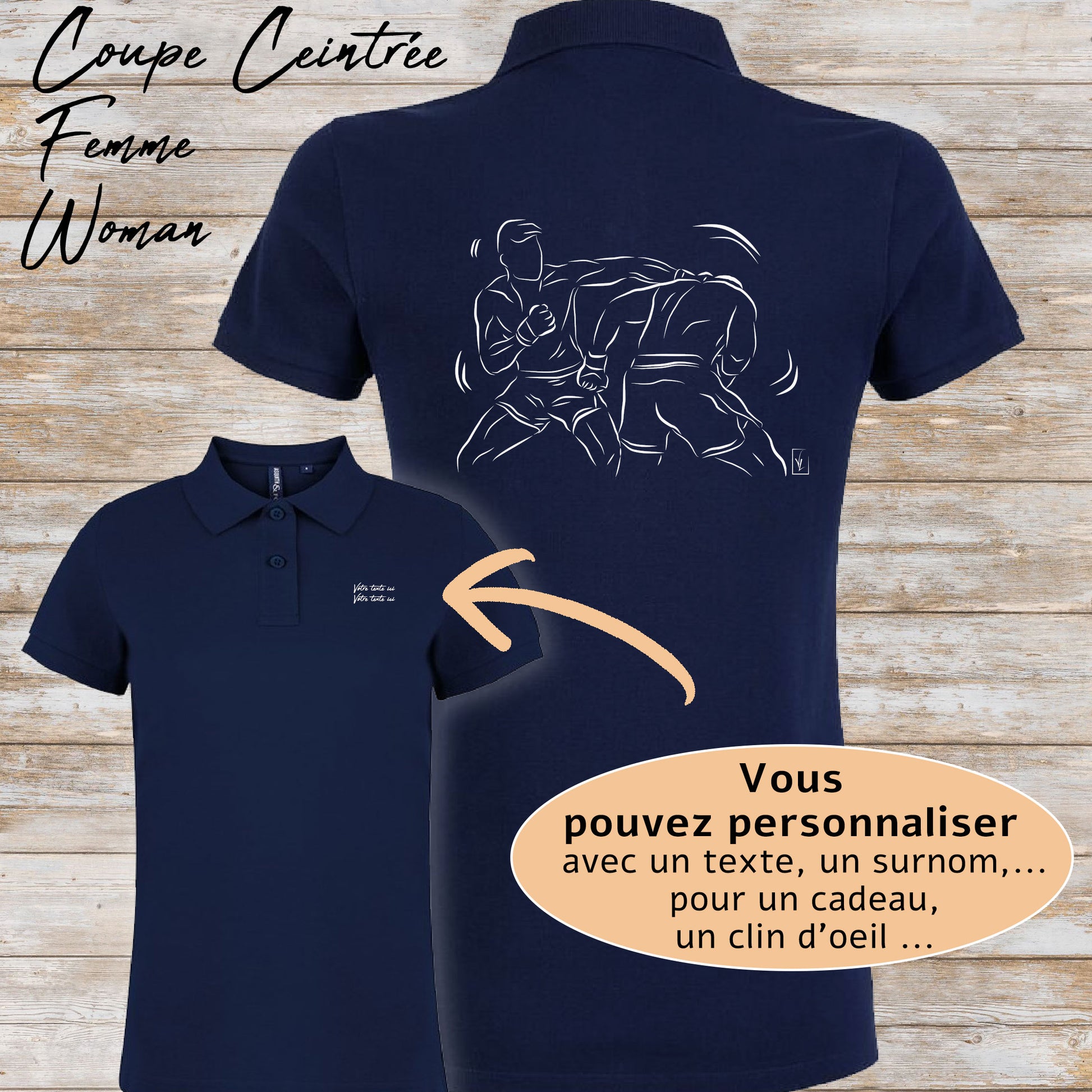 Graphisme MMA Sports Arts Martiaux Mixtes sur polo à personnaliser avec un texte Création Virginie Linard ©.