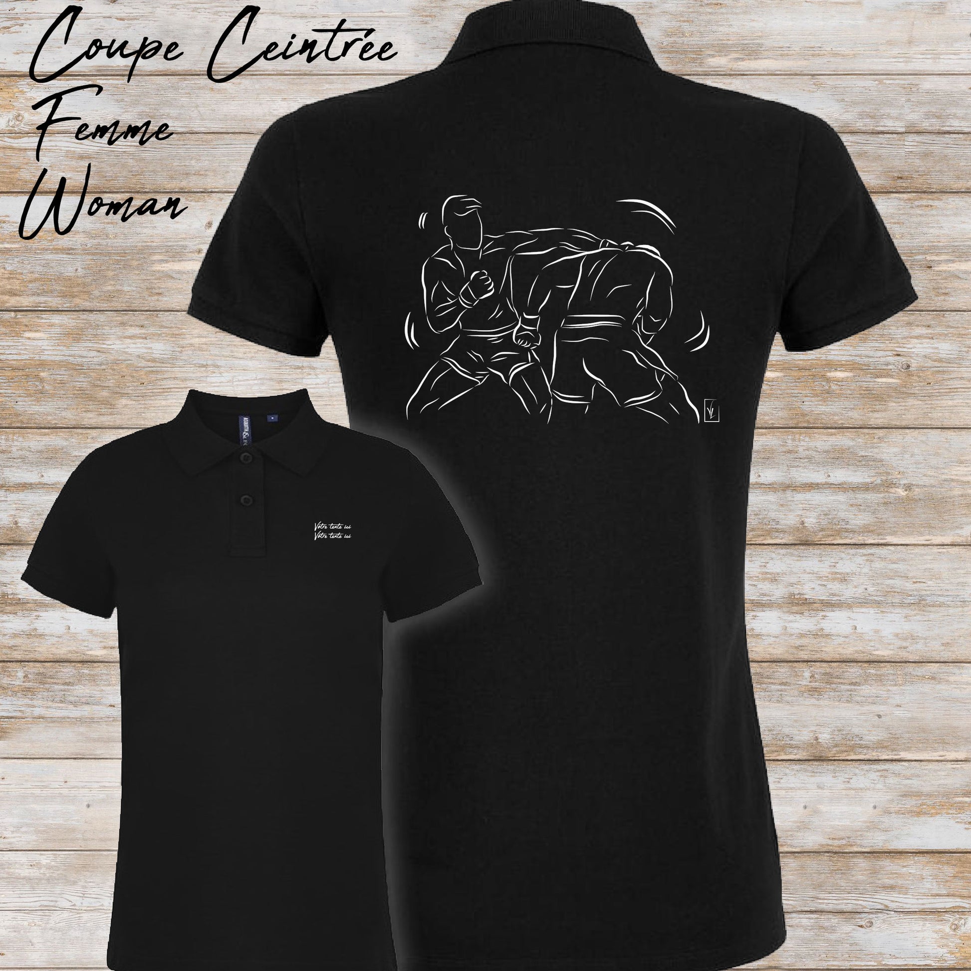 Graphisme MMA Sports Arts Martiaux Mixtes sur polo à personnaliser avec un texte Création Virginie Linard ©.