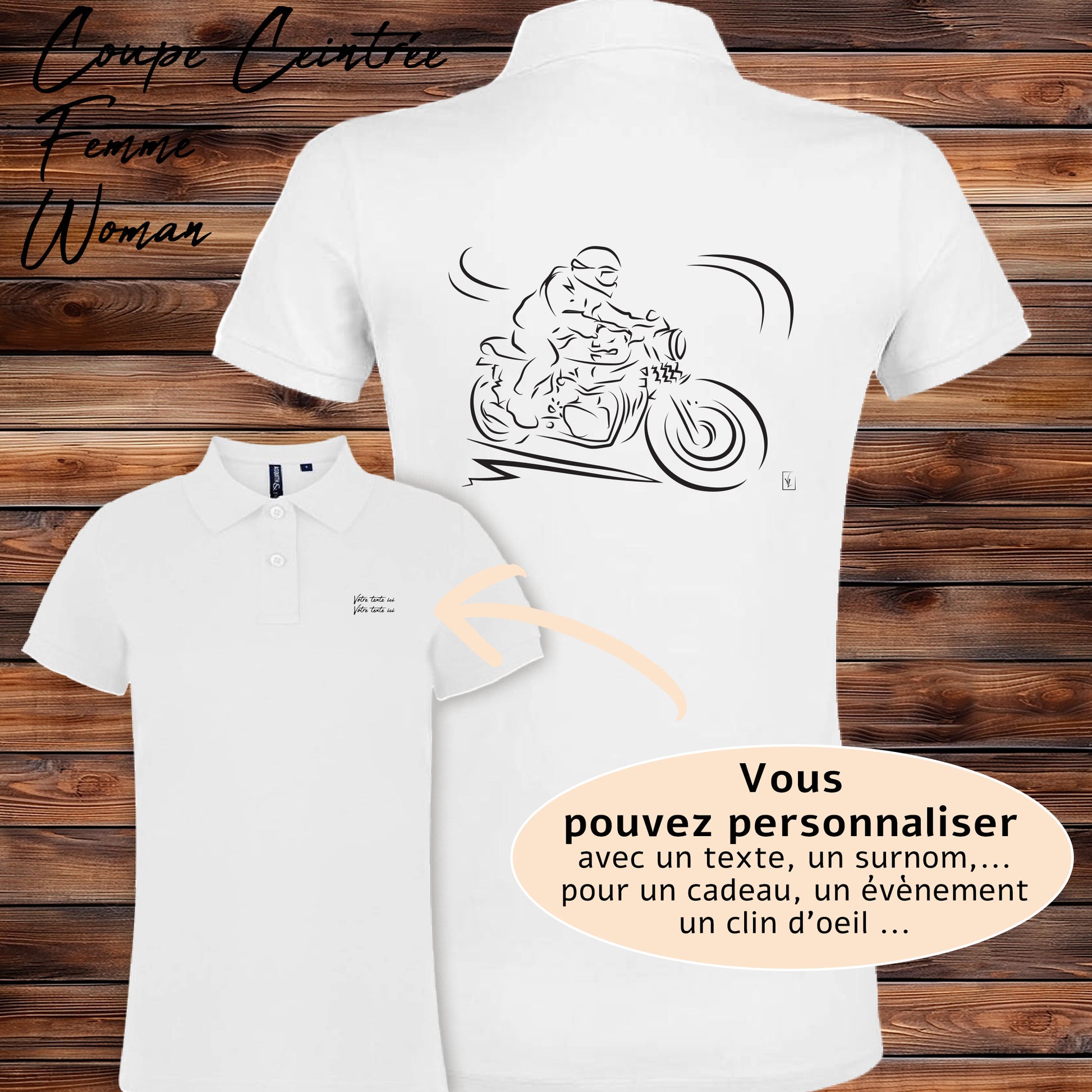Polo Moto Ancienne Vintage blanc femme personnalisable - Graphisme coton 200g/m²
