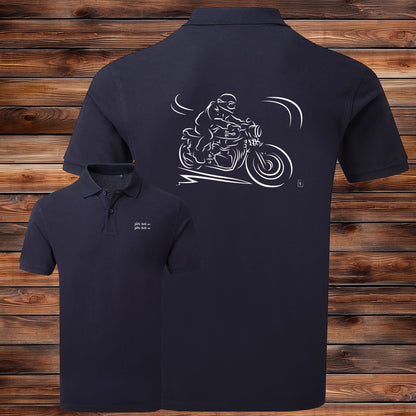 Polo Moto Ancienne Vintage bleu homme personnalisable - Design exclusif Virginie Linard - Polycoton confort
