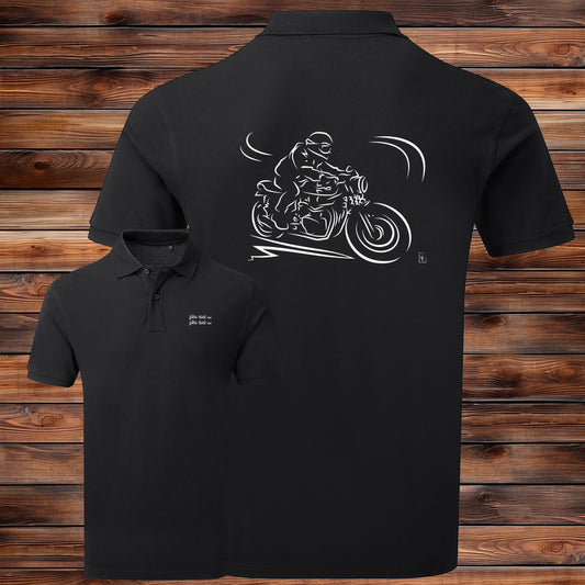 Polo Moto Ancienne Vintage noir homme personnalisable - Graphisme exclusif motard rétro - Polycoton 200g/m²
