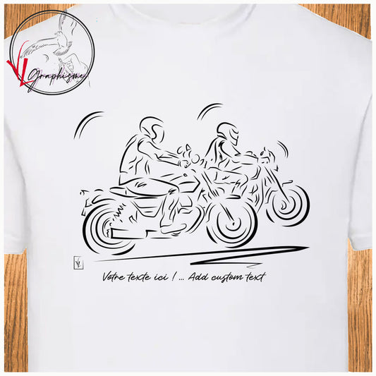 Graphisme duo de moto sur tshirt à personnaliser de Virginie Linard ©
