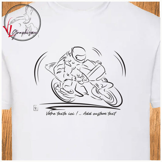 Graphisme d'une course de moto sur tshirt de Virginie Linard ©