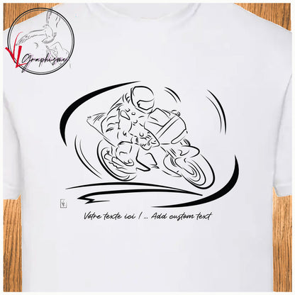 Graphisme d'une course de moto sur tshirt de Virginie Linard ©