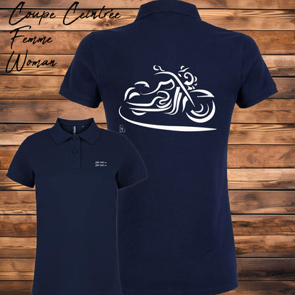 Polo bleu femme moto design personnalisable -  Idée cadeau original passionnées moto


