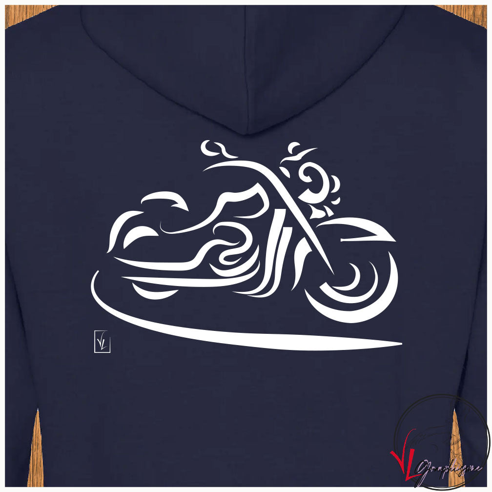 Graphisme moto sigle sur sweat de Virginie Linard ©