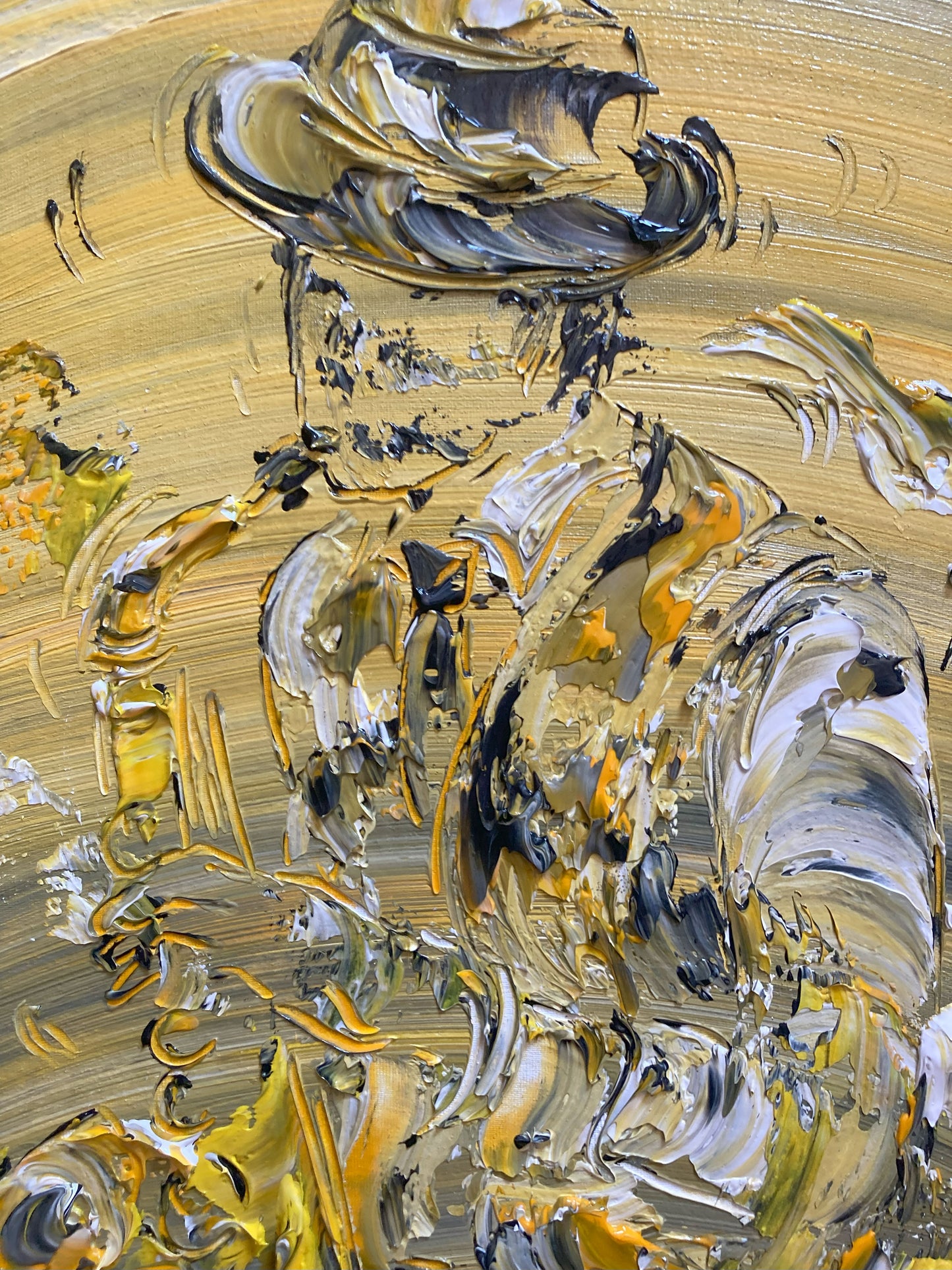 Tableau musicien saxophoniste jazz , peinture sur toile 30x60cm. Création Virginie Linard ©.