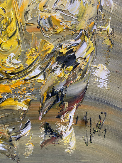 Tableau musicien saxophoniste jazz , peinture sur toile 30x60cm. Création Virginie Linard ©.