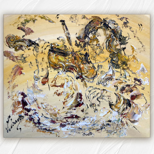 Tableau Peinture violoniste - Spatule Reliefs - Toile Originale 46x38cm