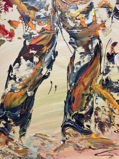 Tableau Musiciens Jazz , Contrebasse et Saxophone. Peinture sur toile 65x92cm. Détail4. Création Virginie Linard ©.