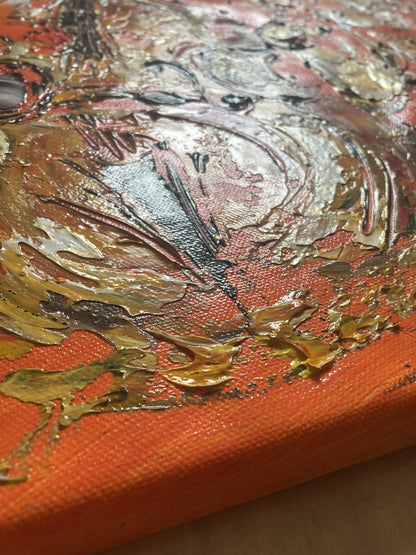 Tableau Musiciens Jazz, Trompette, Saxophone, Contrebasse, couleur beige marron orange, format 60x60 cm. Original unique. Création peintre Virginie Linard ©.