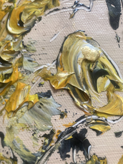 Tableau trio Saxophonistes. Peinture sur toile format 50x50cm. Création Virginie Linard ©. Détail.