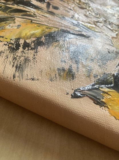 Tableau trio Saxophonistes. Peinture sur toile format 50x50cm. Création Virginie Linard ©. Détail.