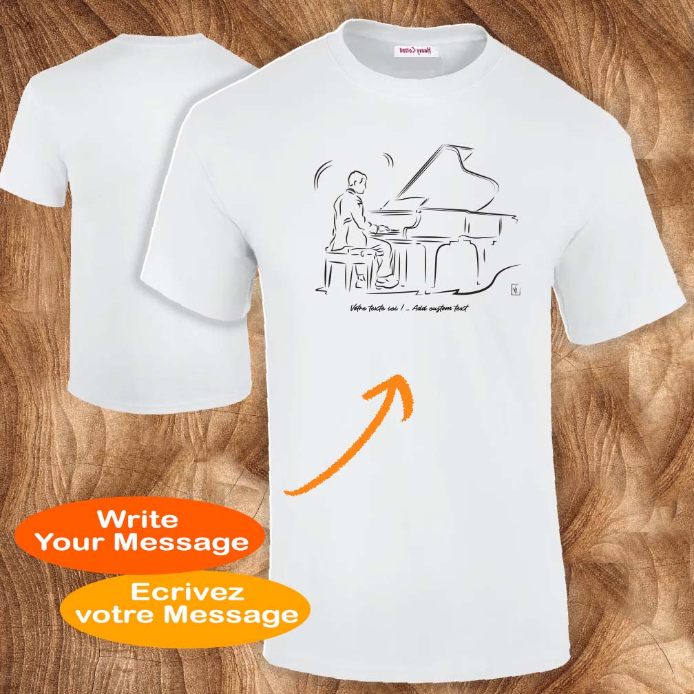 Musique T-shirt Piano classique couleur blanc à personnaliser Graphisme Virginie Linard ©