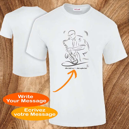 Musique T-shirt Saxophone Jazz couleur blanc à personnaliser Graphisme Virginie Linard ©