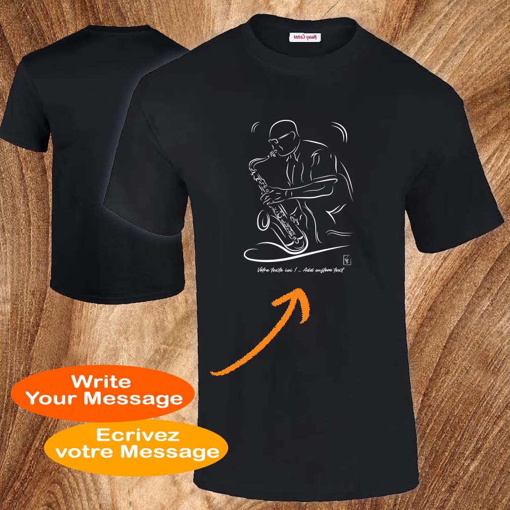 Musique T-shirt Saxophone Jazz couleur noir à personnaliser Graphisme Virginie Linard ©